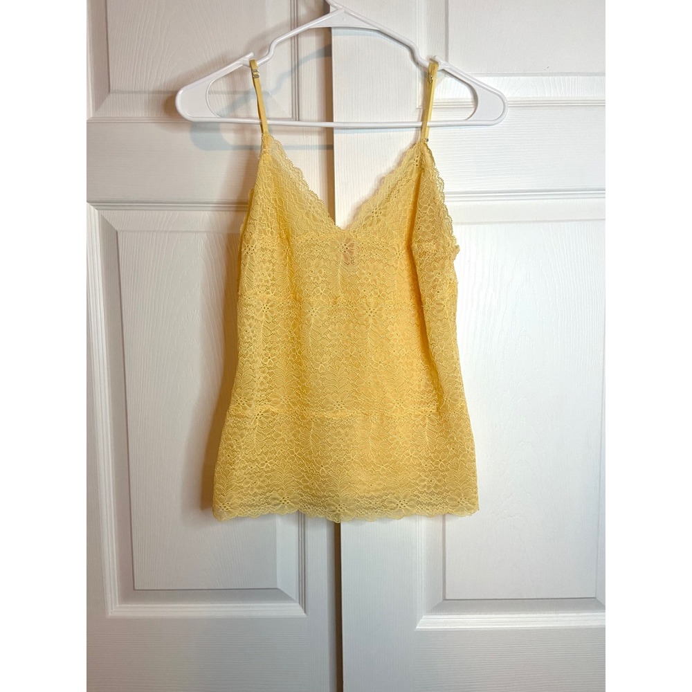 Josie by Natori Yellow Lace Camisole Floral V-Neck Adjustable Straps Medium